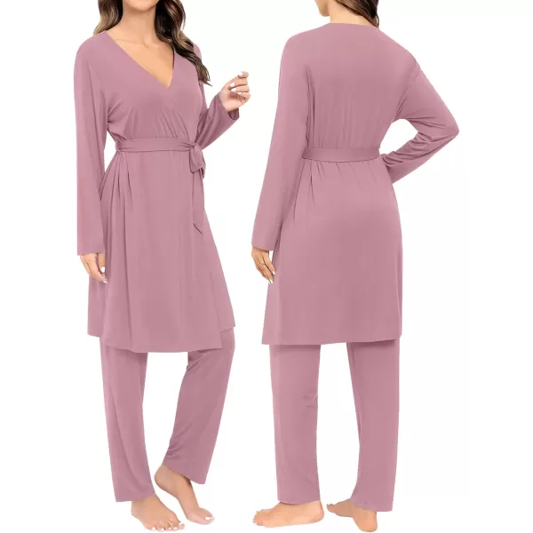 SWOMOG Maternity Nursing Robe Set 3 Piece Breastfeeding Pajamas 3 in 1 Labor Delivery Sleevless TopsLong Pants Pregnancy PjsTaro Purple