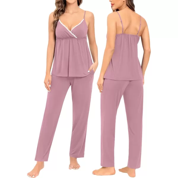 SWOMOG Maternity Nursing Robe Set 3 Piece Breastfeeding Pajamas 3 in 1 Labor Delivery Sleevless TopsLong Pants Pregnancy PjsTaro Purple