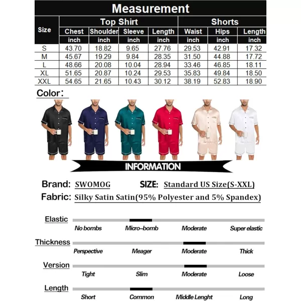 SWOMOG Men Silk Satin Pajamas Set Button Down Sleepwear Short Sleeve Pjs Set Soft 2 Piece Lounge Set Nightwear with PocketsBlack