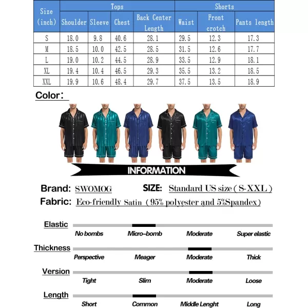 SWOMOG Men Silk Satin Pajamas Sets Short Sleeve Sleepwear ButtonDown PJs Sets TwoPieces Loungewear with PocketsBlack Sriped