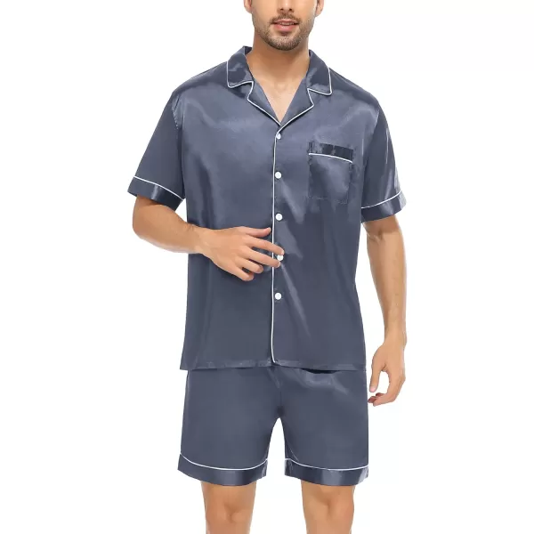 SWOMOG Men Silk Satin Pajamas Sets Short Sleeve Sleepwear ButtonDown PJs Sets TwoPieces Loungewear with PocketsDark Gray