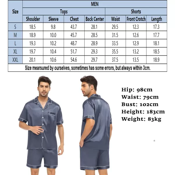 SWOMOG Men Silk Satin Pajamas Sets Short Sleeve Sleepwear ButtonDown PJs Sets TwoPieces Loungewear with PocketsDark Gray