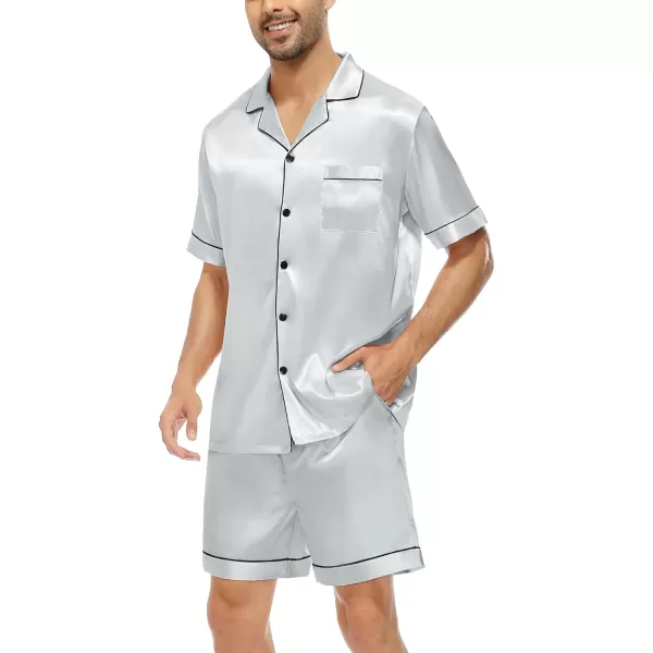 SWOMOG Men Silk Satin Pajamas Sets Short Sleeve Sleepwear ButtonDown PJs Sets TwoPieces Loungewear with PocketsGray