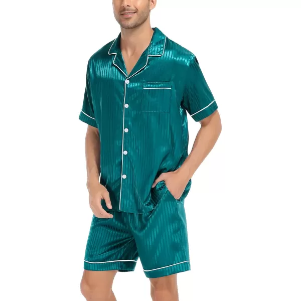 SWOMOG Men Silk Satin Pajamas Sets Short Sleeve Sleepwear ButtonDown PJs Sets TwoPieces Loungewear with PocketsGray Small Sriped