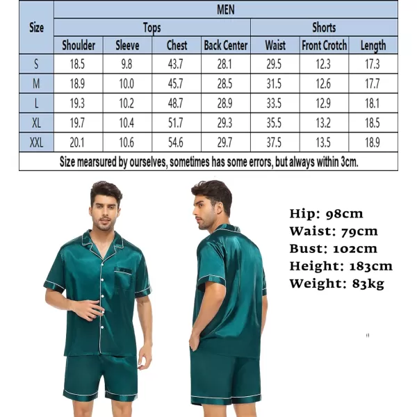 SWOMOG Men Silk Satin Pajamas Sets Short Sleeve Sleepwear ButtonDown PJs Sets TwoPieces Loungewear with PocketsGreen