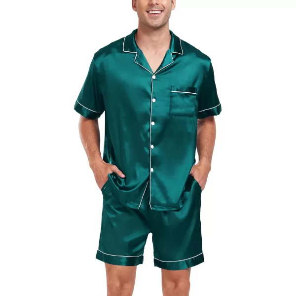 SWOMOG Men Silk Satin Pajamas Sets Short Sleeve Sleepwear ButtonDown PJs Sets TwoPieces Loungewear with PocketsGreen