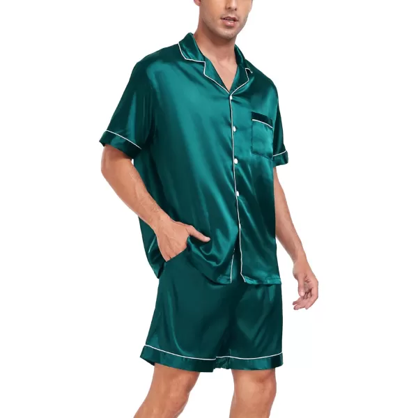 SWOMOG Men Silk Satin Pajamas Sets Short Sleeve Sleepwear ButtonDown PJs Sets TwoPieces Loungewear with PocketsGreen