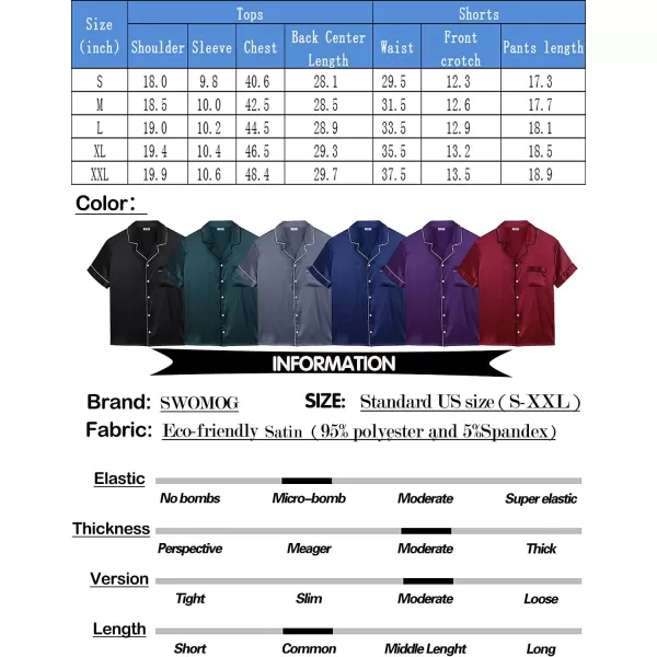 SWOMOG Men Silk Satin Pajamas Sets Short Sleeve Sleepwear ButtonDown PJs Sets TwoPieces Loungewear with PocketsMatcha