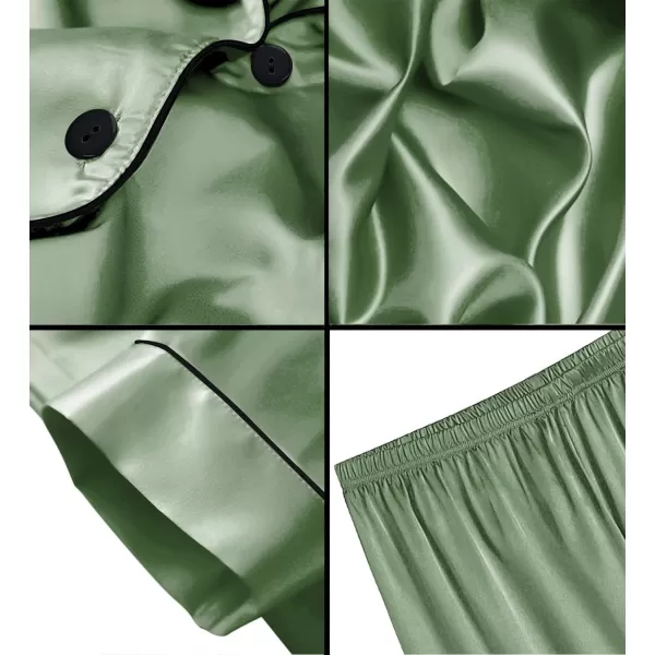 SWOMOG Men Silk Satin Pajamas Sets Short Sleeve Sleepwear ButtonDown PJs Sets TwoPieces Loungewear with PocketsMatcha