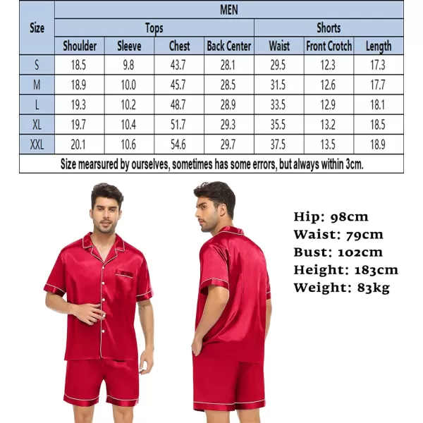 SWOMOG Men Silk Satin Pajamas Sets Short Sleeve Sleepwear ButtonDown PJs Sets TwoPieces Loungewear with PocketsRed