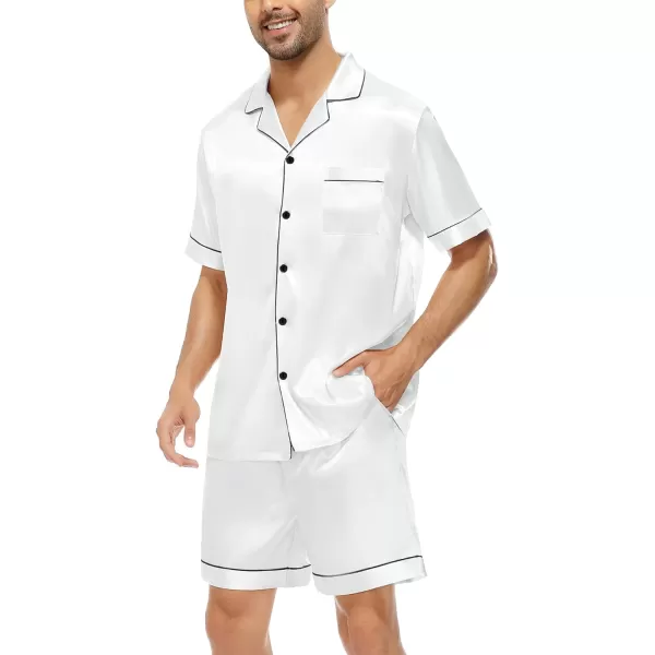 SWOMOG Men Silk Satin Pajamas Sets Short Sleeve Sleepwear ButtonDown PJs Sets TwoPieces Loungewear with PocketsWhite