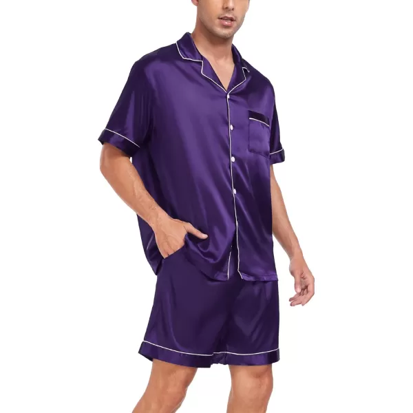 SWOMOG Men Silk Satin Pajamas Sets Short Sleeve Sleepwear ButtonDown PJs Sets TwoPieces Loungewear with PocketsWineberry