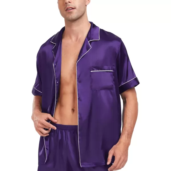 SWOMOG Men Silk Satin Pajamas Sets Short Sleeve Sleepwear ButtonDown PJs Sets TwoPieces Loungewear with PocketsWineberry