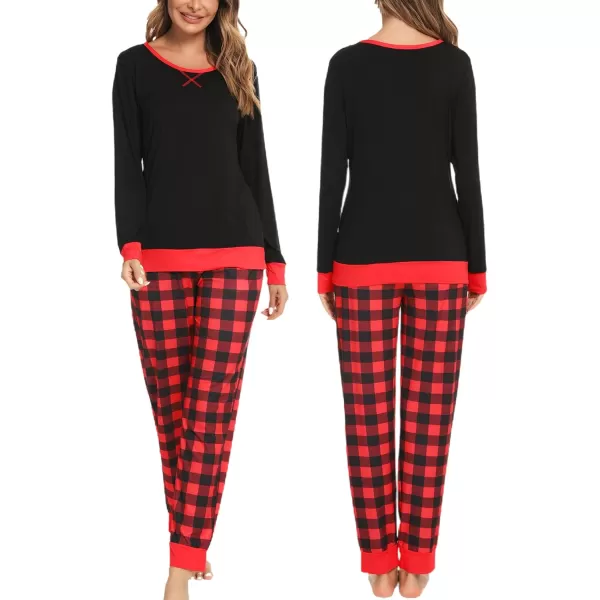 SWOMOG Men amp Women amp Kids Matching Pajama Sets for Family Couples Long Sleeve Sleepwear Plaid Striped Pants with PocketsKids Black Red Grid