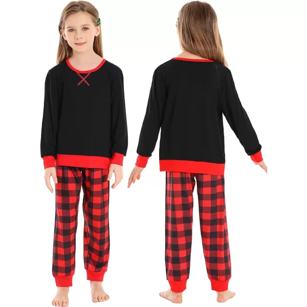 SWOMOG Men amp Women amp Kids Matching Pajama Sets for Family Couples Long Sleeve Sleepwear Plaid Striped Pants with PocketsKids Black Red Grid