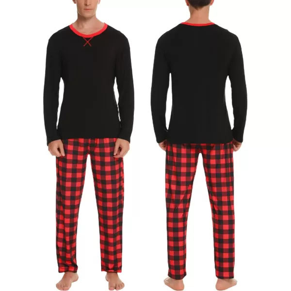 SWOMOG Men amp Women amp Kids Matching Pajama Sets for Family Couples Long Sleeve Sleepwear Plaid Striped Pants with PocketsKids Black Red Grid