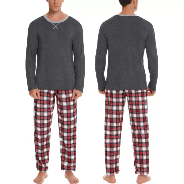 SWOMOG Men amp Women amp Kids Matching Pajama Sets for Family Couples Long Sleeve Sleepwear Plaid Striped Pants with PocketsKids Dark Grey Red Grid