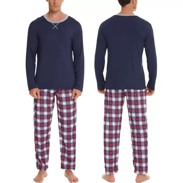 SWOMOG Men amp Women amp Kids Matching Pajama Sets for Family Couples Long Sleeve Sleepwear Plaid Striped Pants with PocketsKids Navy Blue Red Grid