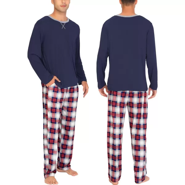 SWOMOG Men amp Women amp Kids Matching Pajama Sets for Family Couples Long Sleeve Sleepwear Plaid Striped Pants with PocketsKids Navy Blue1 Blue Grid