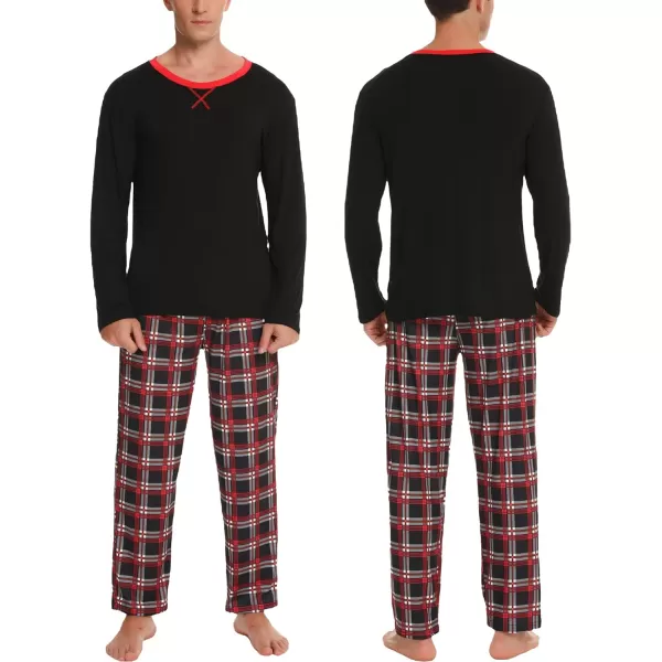 SWOMOG Men amp Women amp Kids Matching Pajama Sets for Family Couples Long Sleeve Sleepwear Plaid Striped Pants with PocketsMen Black1 Black Grid