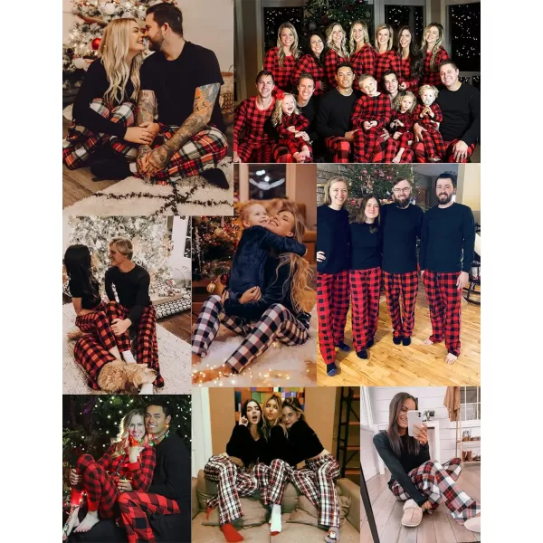 SWOMOG Men amp Women amp Kids Matching Pajama Sets for Family Couples Long Sleeve Sleepwear Plaid Striped Pants with PocketsMen Black1 Black Grid