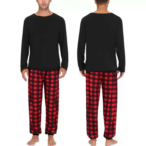 SWOMOG Men amp Women amp Kids Matching Pajama Sets for Family Couples Long Sleeve Sleepwear Plaid Striped Pants with PocketsMen Black2 Solid Top