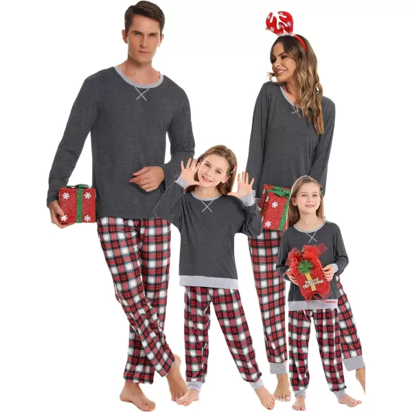 SWOMOG Men amp Women amp Kids Matching Pajama Sets for Family Couples Long Sleeve Sleepwear Plaid Striped Pants with PocketsMen Dark Grey Red Grid