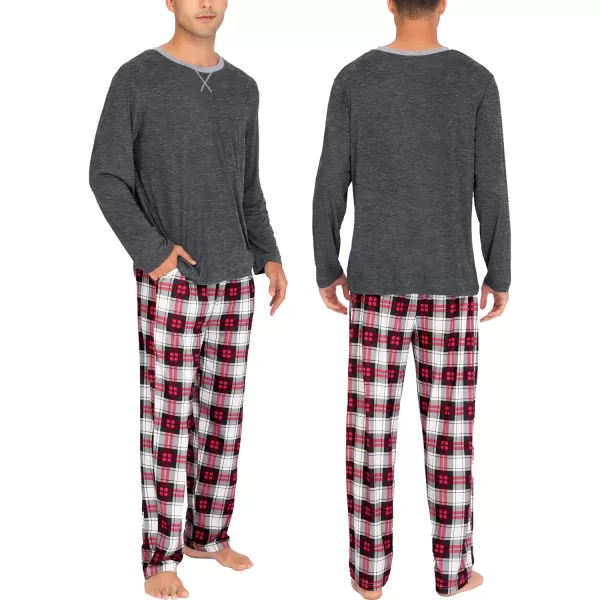 SWOMOG Men amp Women amp Kids Matching Pajama Sets for Family Couples Long Sleeve Sleepwear Plaid Striped Pants with PocketsMen Dark Grey1 Black Grid