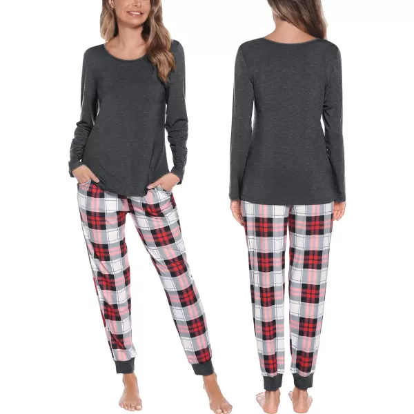 SWOMOG Men amp Women amp Kids Matching Pajama Sets for Family Couples Long Sleeve Sleepwear Plaid Striped Pants with PocketsMen Dark Grey2 Solid Top