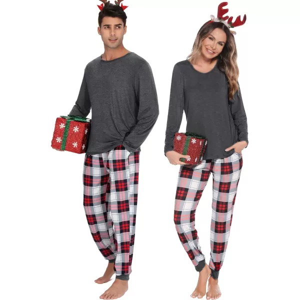 SWOMOG Men amp Women amp Kids Matching Pajama Sets for Family Couples Long Sleeve Sleepwear Plaid Striped Pants with PocketsMen Dark Grey2 Solid Top