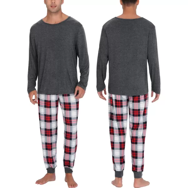 SWOMOG Men amp Women amp Kids Matching Pajama Sets for Family Couples Long Sleeve Sleepwear Plaid Striped Pants with PocketsMen Dark Grey2 Solid Top