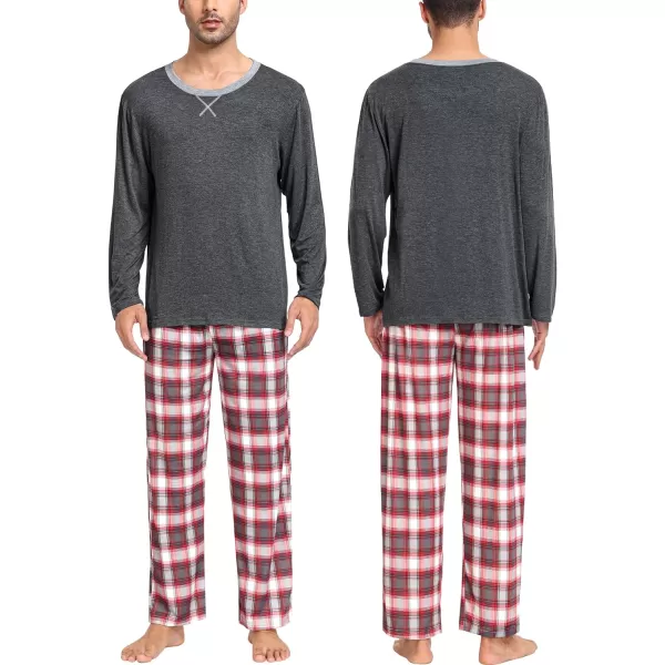 SWOMOG Men amp Women amp Kids Matching Pajama Sets for Family Couples Long Sleeve Sleepwear Plaid Striped Pants with PocketsMen Dark Greya Grey Grid