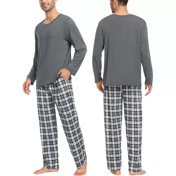 SWOMOG Men amp Women amp Kids Matching Pajama Sets for Family Couples Long Sleeve Sleepwear Plaid Striped Pants with PocketsMen Dark Pure Grey