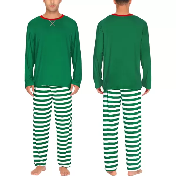 SWOMOG Men amp Women amp Kids Matching Pajama Sets for Family Couples Long Sleeve Sleepwear Plaid Striped Pants with PocketsMen Green Stripe