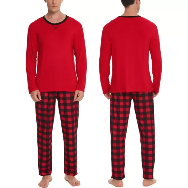 SWOMOG Men amp Women amp Kids Matching Pajama Sets for Family Couples Long Sleeve Sleepwear Plaid Striped Pants with PocketsMen Red