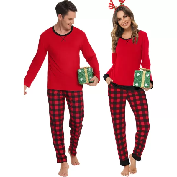 SWOMOG Men amp Women amp Kids Matching Pajama Sets for Family Couples Long Sleeve Sleepwear Plaid Striped Pants with PocketsMen Red