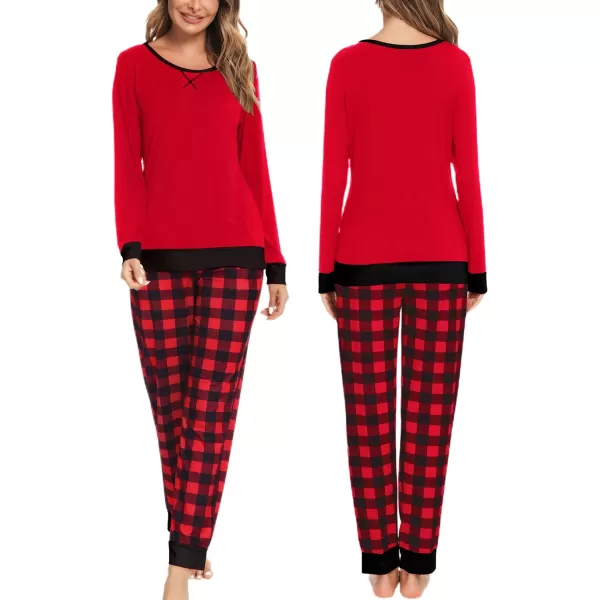 SWOMOG Men amp Women amp Kids Matching Pajama Sets for Family Couples Long Sleeve Sleepwear Plaid Striped Pants with PocketsMen Red