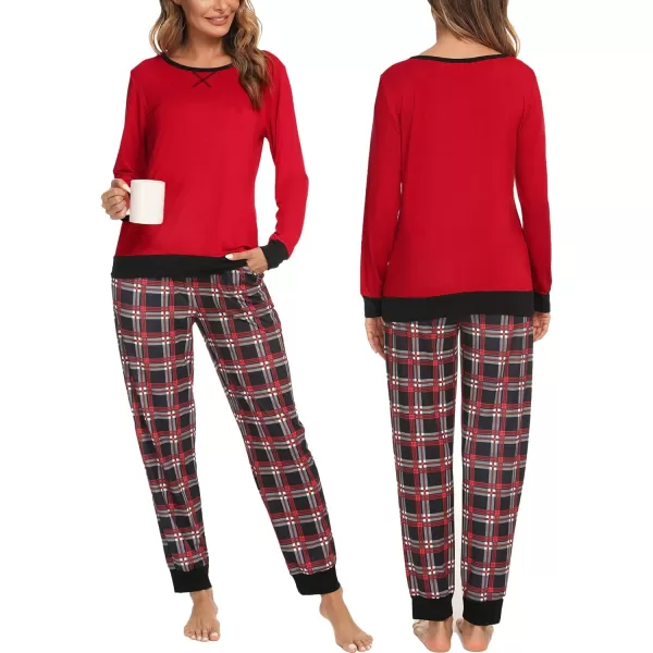 SWOMOG Men amp Women amp Kids Matching Pajama Sets for Family Couples Long Sleeve Sleepwear Plaid Striped Pants with PocketsMen Red2 Mixed Top