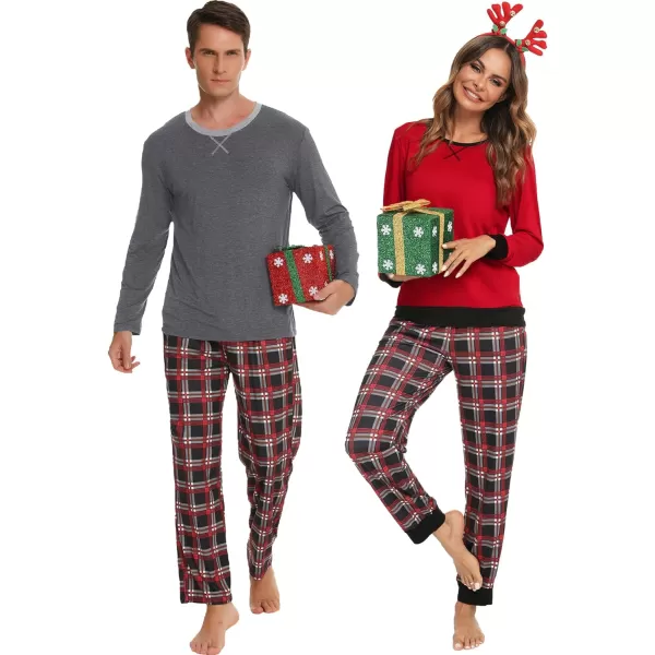 SWOMOG Men amp Women amp Kids Matching Pajama Sets for Family Couples Long Sleeve Sleepwear Plaid Striped Pants with PocketsMen Red2 Mixed Top