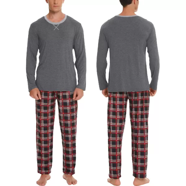 SWOMOG Men amp Women amp Kids Matching Pajama Sets for Family Couples Long Sleeve Sleepwear Plaid Striped Pants with PocketsMen Red2 Mixed Top