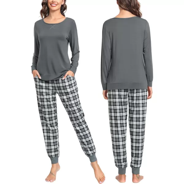SWOMOG Men amp Women amp Kids Matching Pajama Sets for Family Couples Long Sleeve Sleepwear Plaid Striped Pants with PocketsWomen Dark Pure Grey