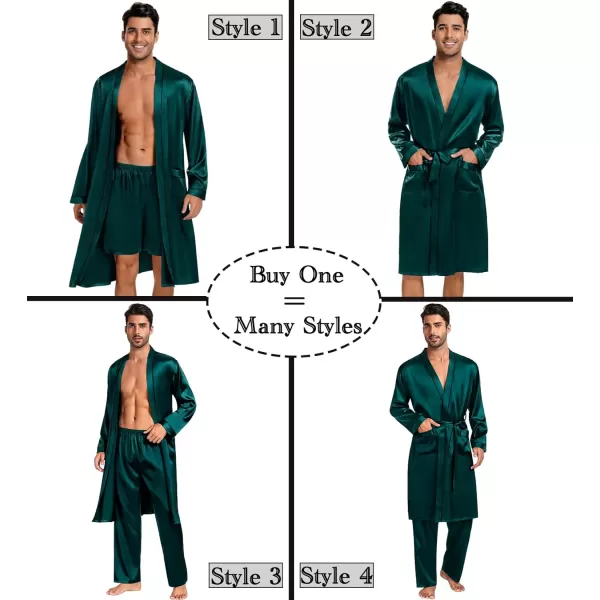 SWOMOG Mens 3 PCS Satin Robe with Pants amp Shorts Set Kimono Bathrobe Long Sleeve Sleepwear Pjs Sets with PocketsDeep Green