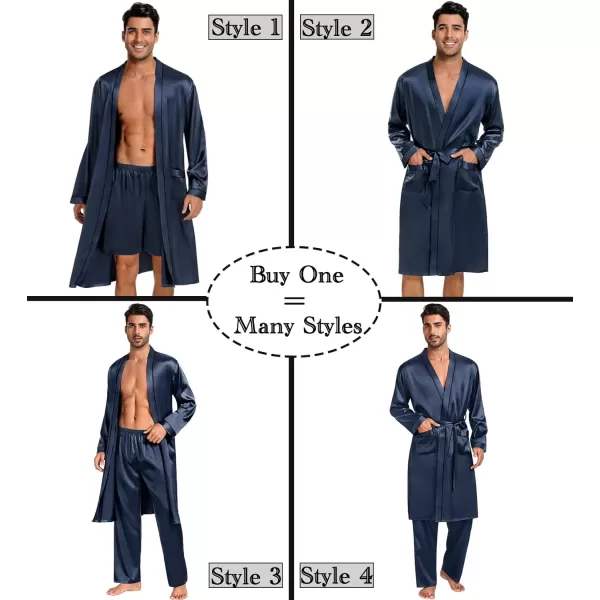 SWOMOG Mens 3 PCS Satin Robe with Pants amp Shorts Set Kimono Bathrobe Long Sleeve Sleepwear Pjs Sets with PocketsDeep Grey