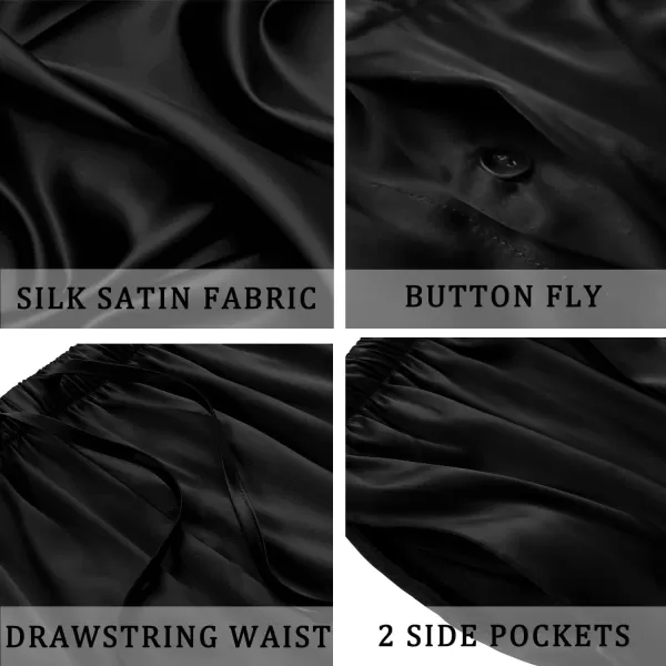 SWOMOG Mens 3 Pack Satin Pajama Shorts Silk Pajama Boxer Lounge Sleep Bottoms Button Fly with Pockets amp DrawstringBlackPurpleChampagne