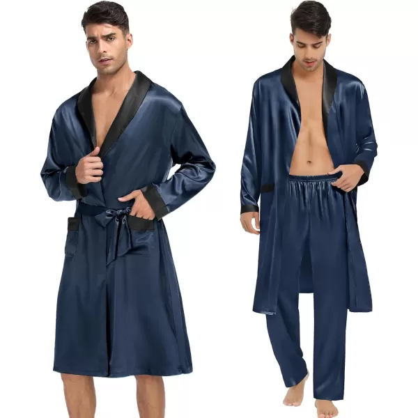 SWOMOG Mens 3 Pcs Robe Silk Satin Kimono Bathrobe with ShortsampPants Set Lightweight Soft SleepwearDark Gray