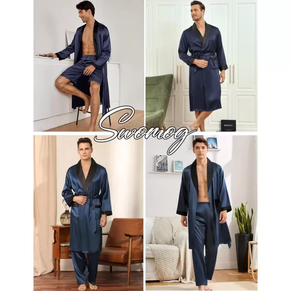 SWOMOG Mens 3 Pcs Robe Silk Satin Kimono Bathrobe with ShortsampPants Set Lightweight Soft SleepwearDark Gray