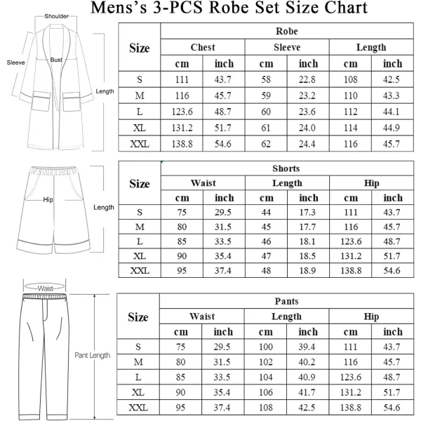 SWOMOG Mens 3 Pcs Robe Silk Satin Kimono Bathrobe with ShortsampPants Set Lightweight Soft SleepwearDark Gray