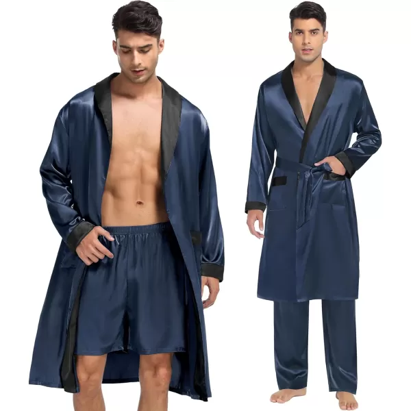 SWOMOG Mens 3 Pcs Robe Silk Satin Kimono Bathrobe with ShortsampPants Set Lightweight Soft SleepwearDark Gray