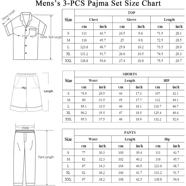 SWOMOG Mens 3pcs Pajamas Set Silk Satin Short Sleeve Sleepwear Button Down Pjs Classic Loungewear NightwearBlack