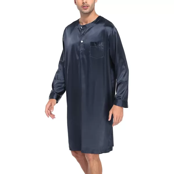 SWOMOG Mens Long Sleeve Nightshirt Satin Nightgown Winter Crewneck Sleepwear Buttonup Soft Pullover Loose Sleep ShirtDark Grey